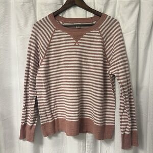 LL Bean Brownish Pink Organic Cotton Sweater Womens XL Stripe Crewneck Slub EC